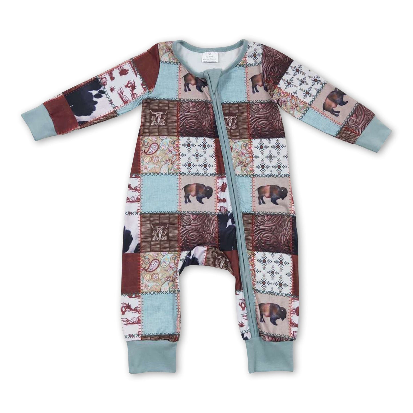 Kuh Kaktus Patchwork Baby Kinder Reißverschluss-Strampler