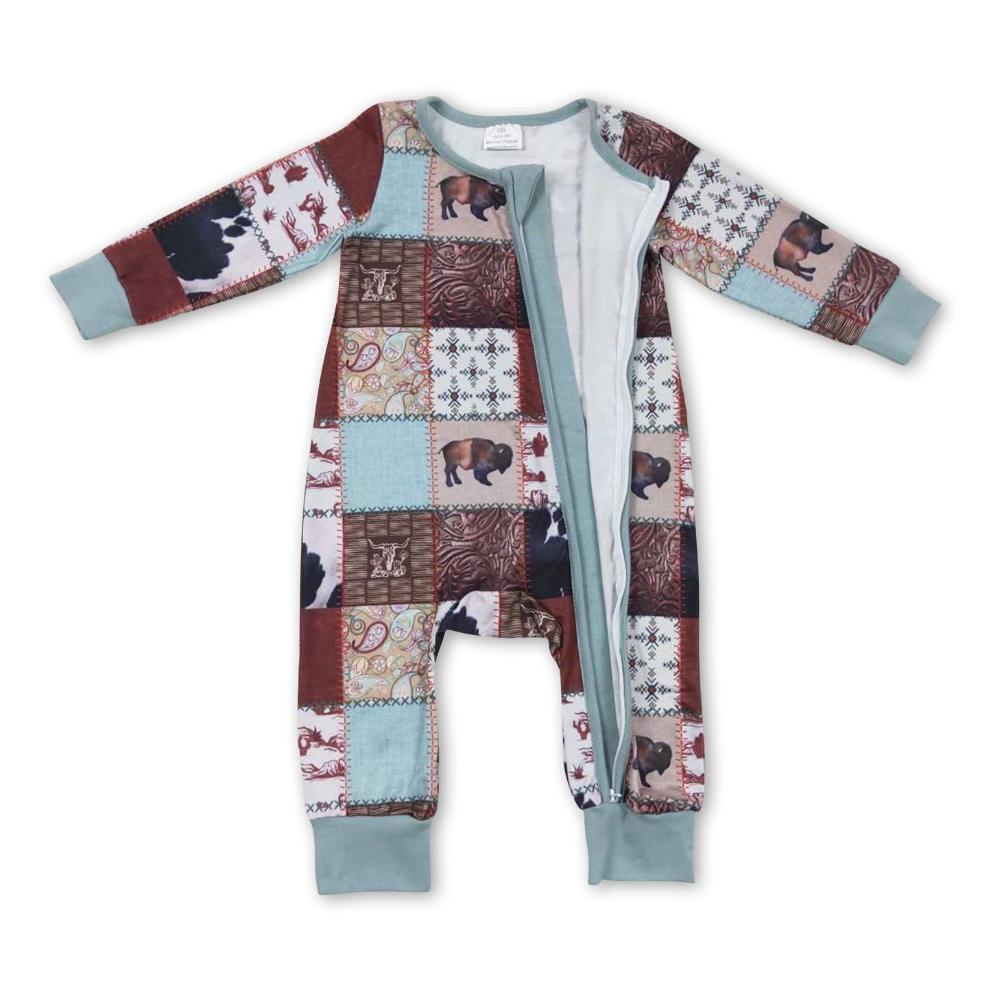 Kuh Kaktus Patchwork Baby Kinder Reißverschluss-Strampler