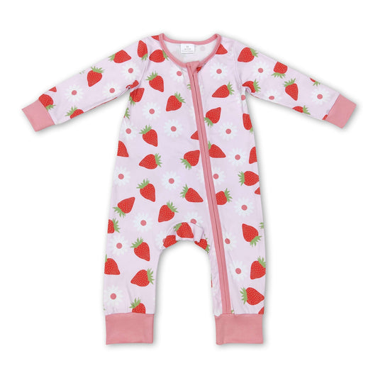 Erdbeer-Blumen-Strampler für Baby-Mädchen mit Reißverschluss für den Frühling