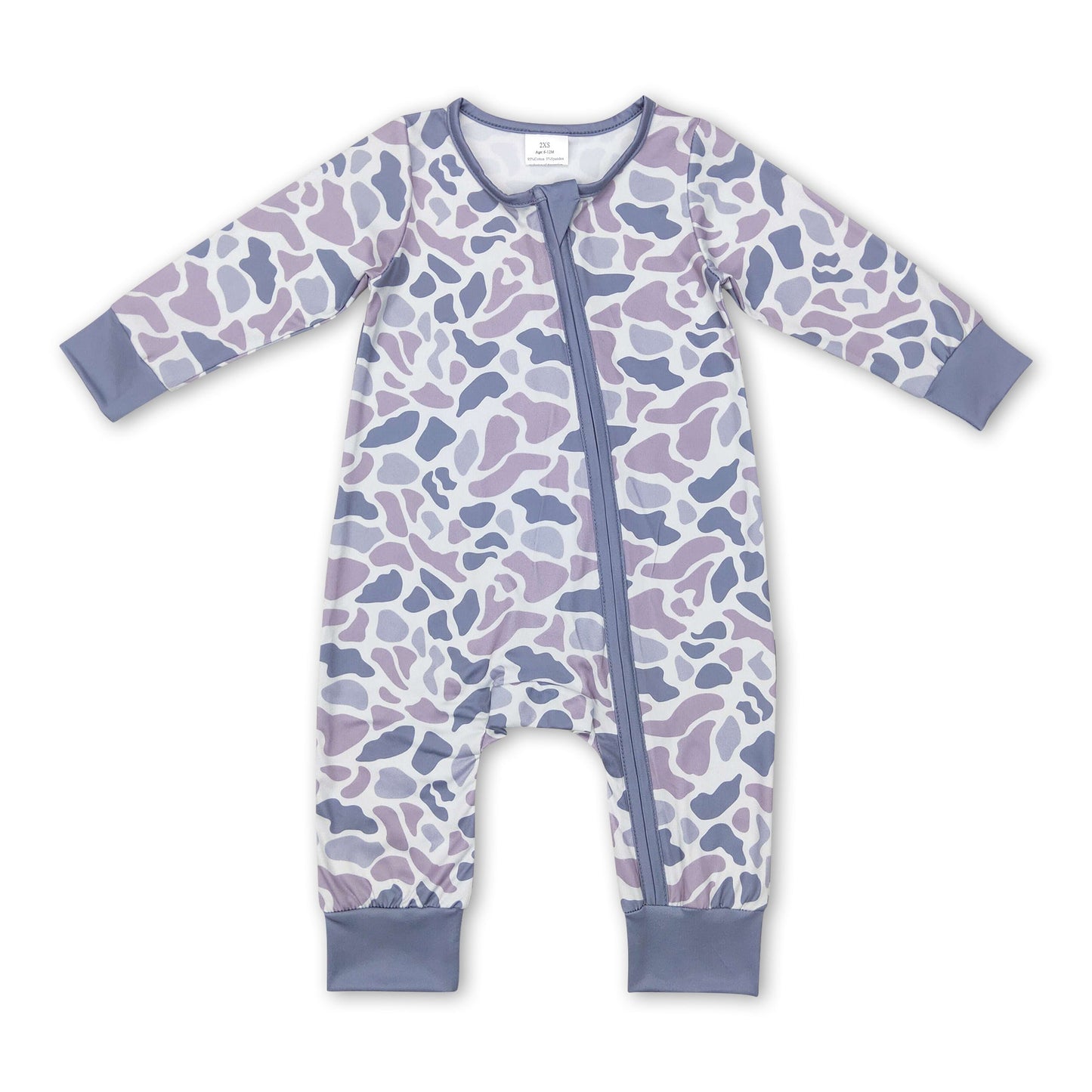 Langarm Strampler für Babys und Kinder, Grau Camouflage, mit Reißverschluss