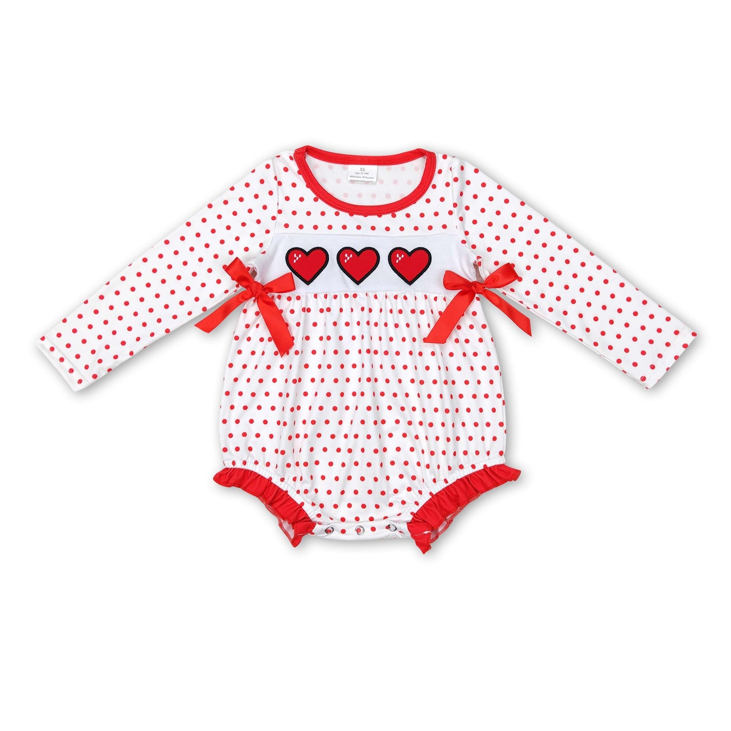 Strampler für Baby-Mädchen mit roten Herzen und Tupfen für Valentinstag