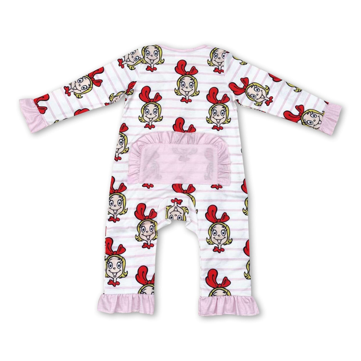 Rosa gestreifter langärmeliger Baby-Mädchen-Weihnachts-Strampler mit Reißverschluss