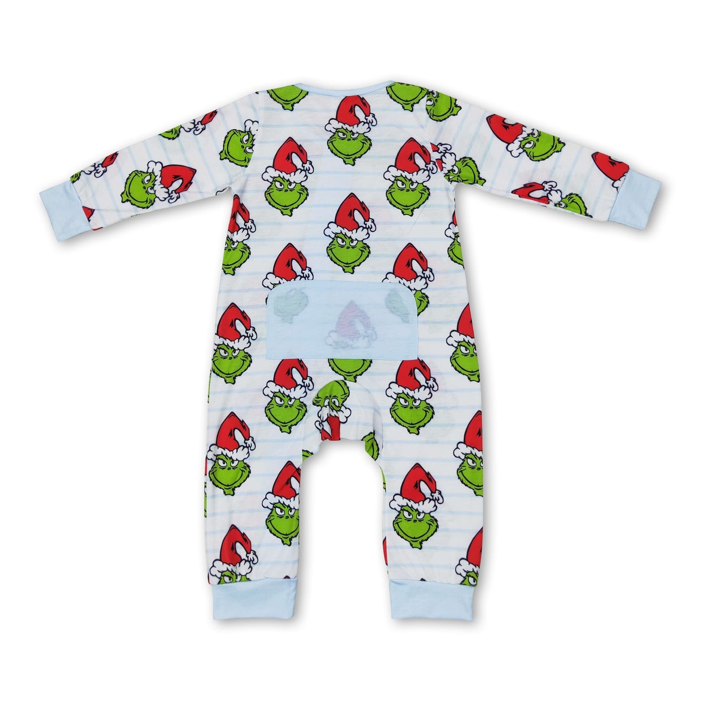 Gestreifter grüner Strampler mit Reißverschluss und Weihnachtsmotiv für Babys