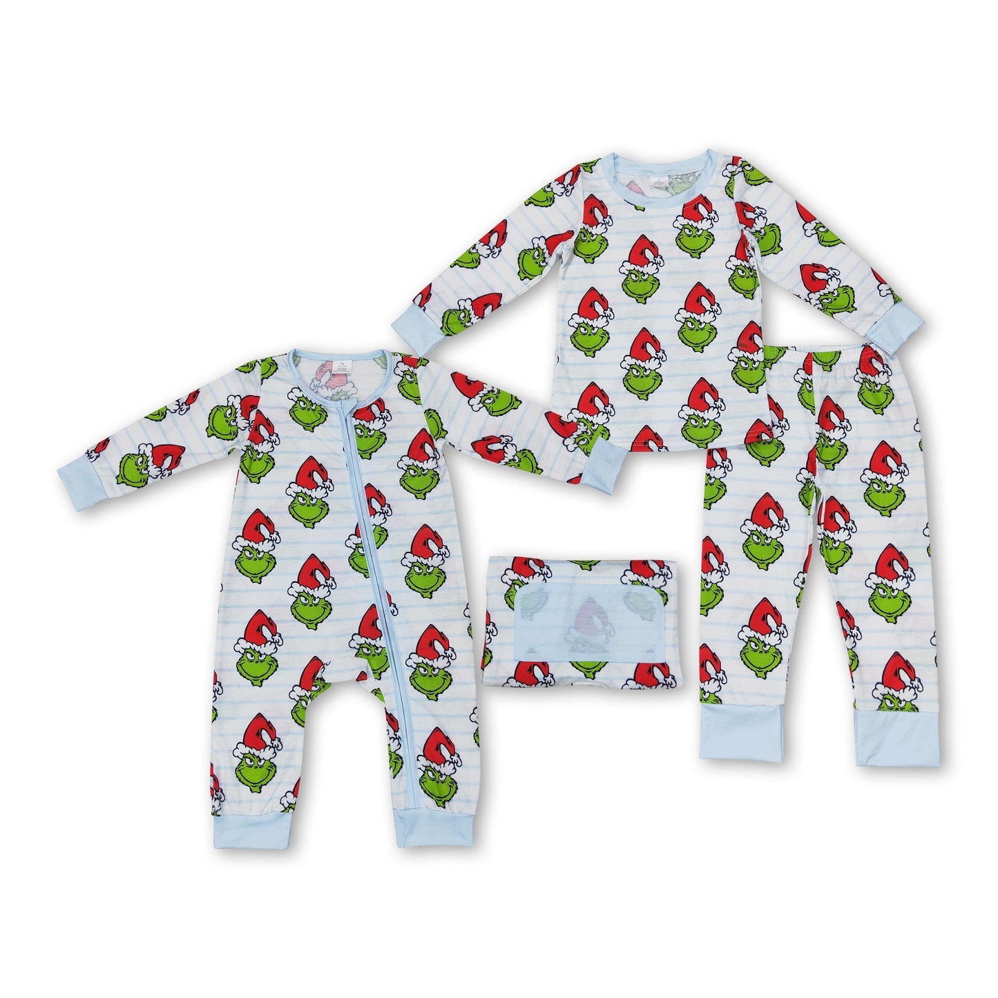 Gestreifter grüner Strampler mit Reißverschluss und Weihnachtsmotiv für Babys