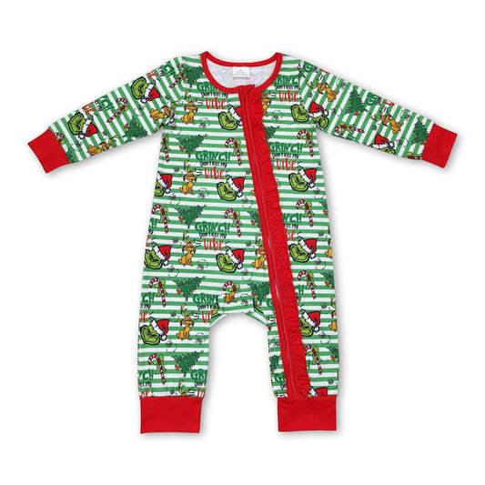 Gestreifter grüner Strampler mit Reißverschluss für Baby-Mädchen zu Weihnachten