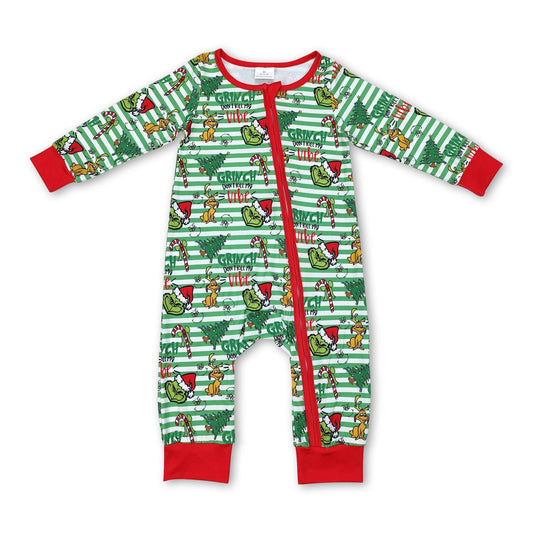 Gestreifter grüner Strampler für Baby-Jungen mit Reißverschluss für Weihnachten