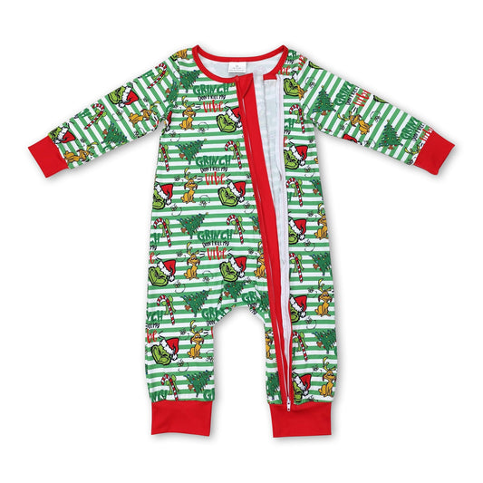 Gestreifter grüner Strampler für Baby-Jungen mit Reißverschluss für Weihnachten