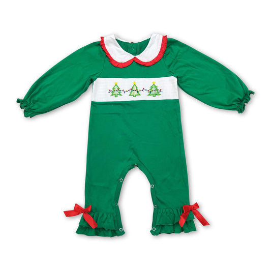 Grüner gesmokter Weihnachtsbaum-Strampler für Baby-Mädchen