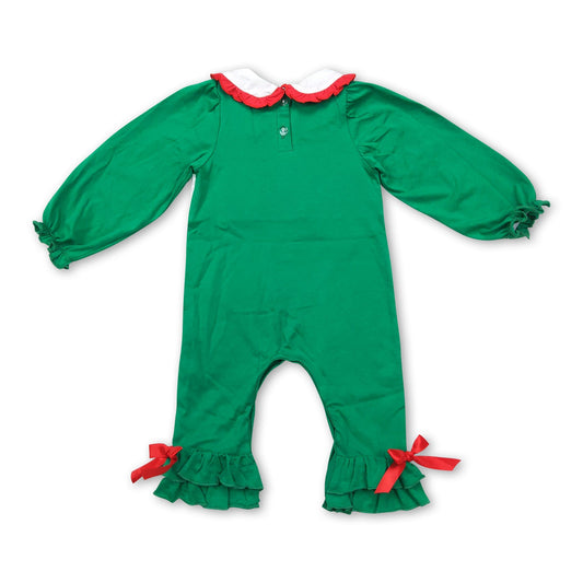 Grüner gesmokter Weihnachtsbaum-Strampler für Baby-Mädchen
