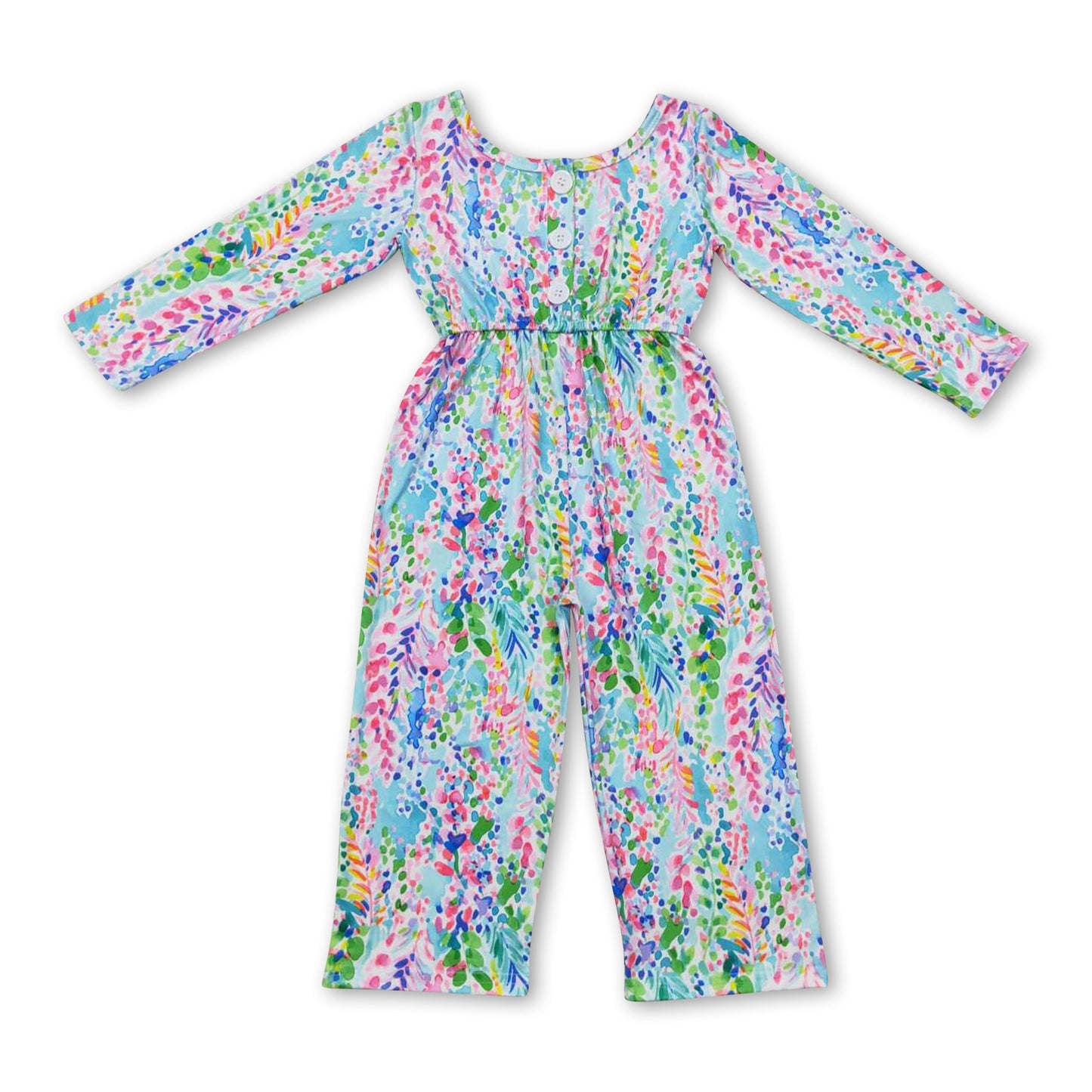 Langärmliger Baby-Strampler für Mädchen mit aquarellartigen Blumen
