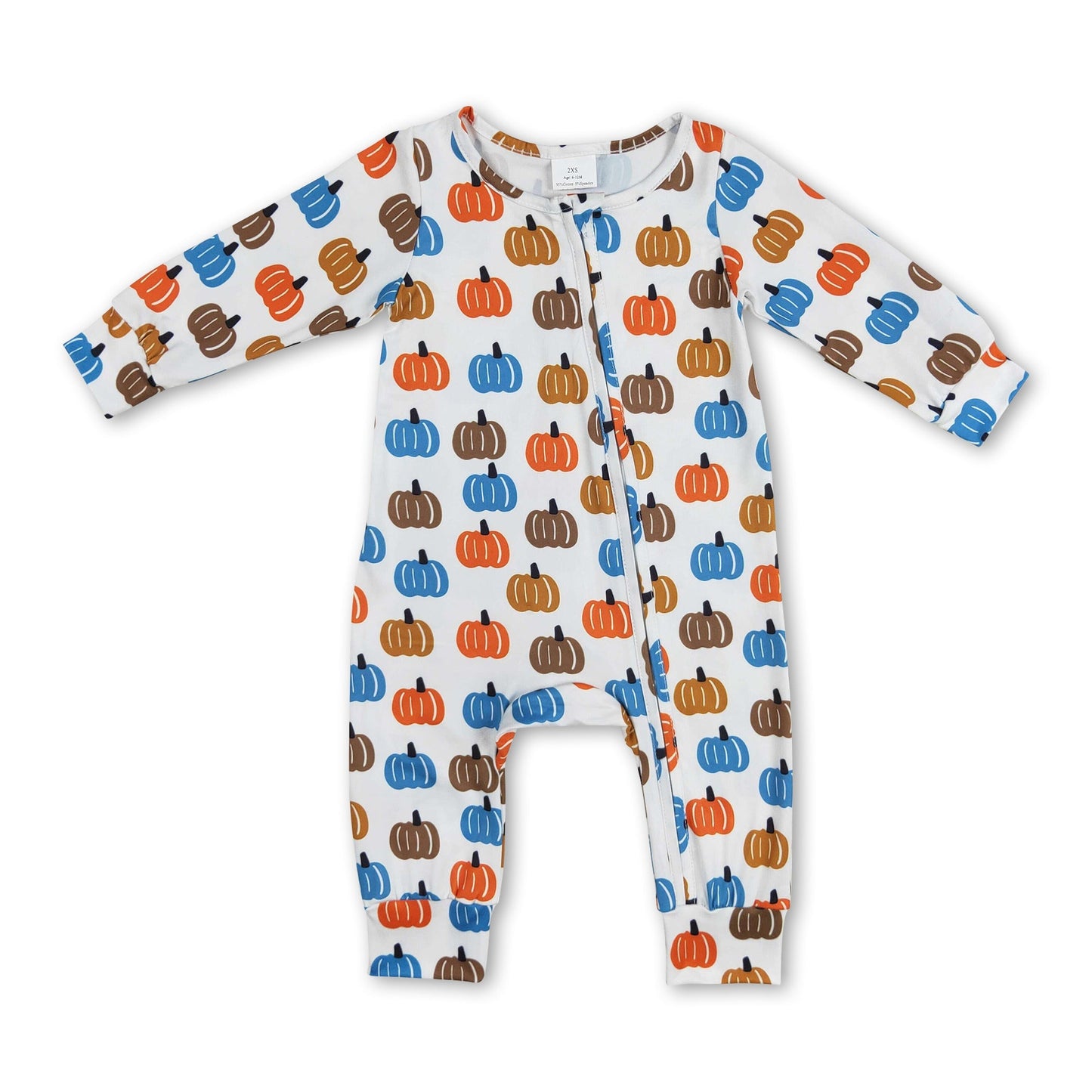 Blauer Kürbis langärmeliger Baby Jungen Reißverschluss Herbststrampler