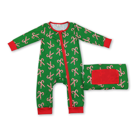 Grüner Zuckerstangen-Strampler mit Reißverschluss für Baby Jungen zu Weihnachten
