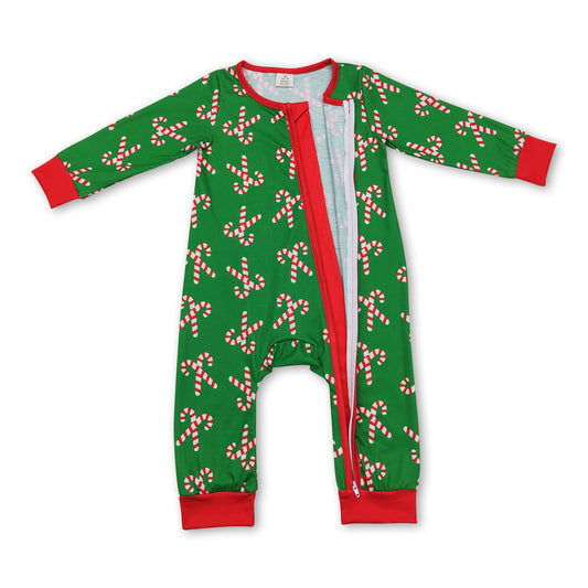 Grüner Zuckerstangen-Strampler mit Reißverschluss für Baby Jungen zu Weihnachten