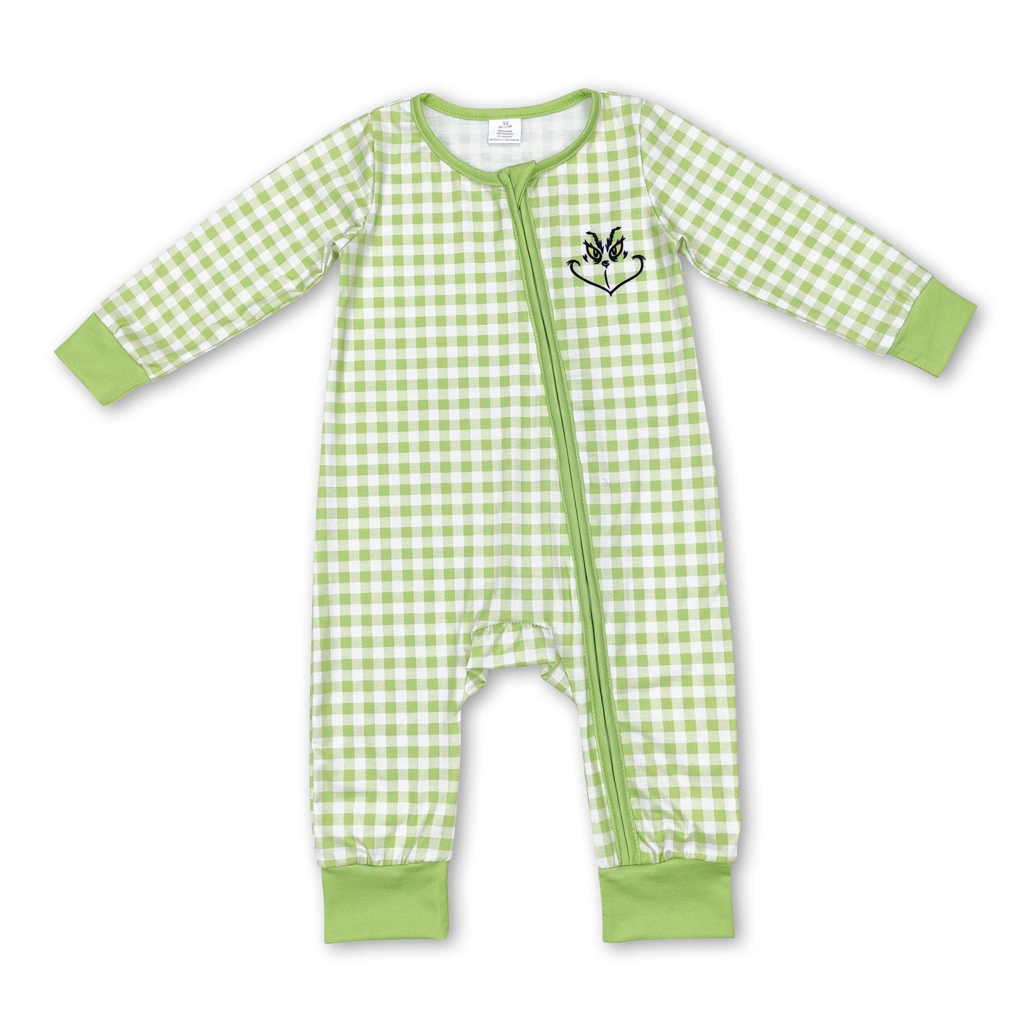 Grüner karierter Strampler mit langen Ärmeln für Babys zu Weihnachten