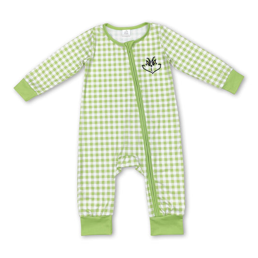 Grüner karierter Strampler mit langen Ärmeln für Babys zu Weihnachten