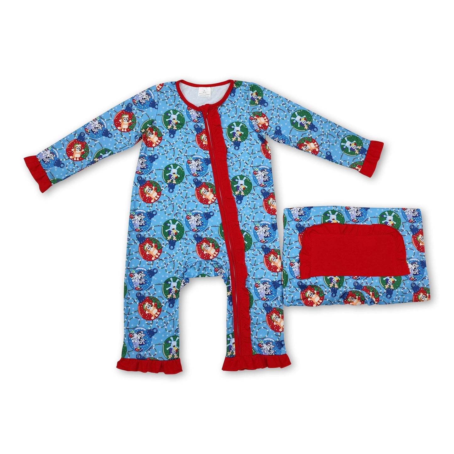Langarm-Strampler mit Glöckchen für Baby-Mädchen, Weihnachts-Reißverschluss