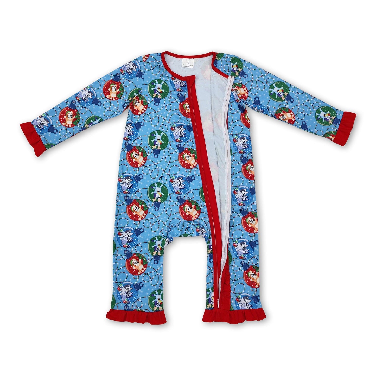 Langarm-Strampler mit Glöckchen für Baby-Mädchen, Weihnachts-Reißverschluss
