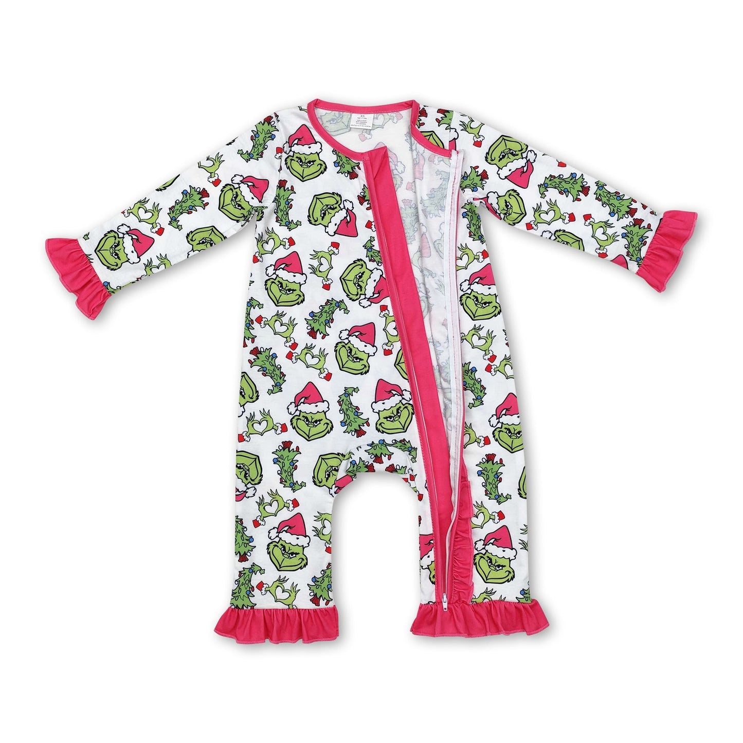 Pink-grüner Christbaum-Strampler für Baby-Mädchen mit Reißverschluss