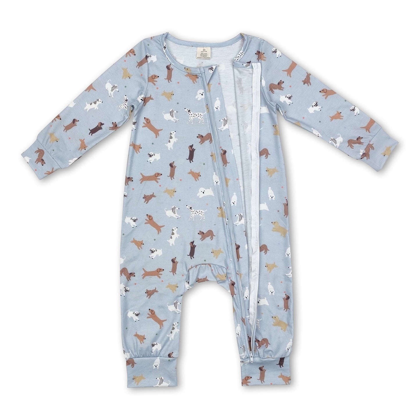 Langarm-Strampler für Baby-Jungen mit Hunde-Print und Reißverschluss