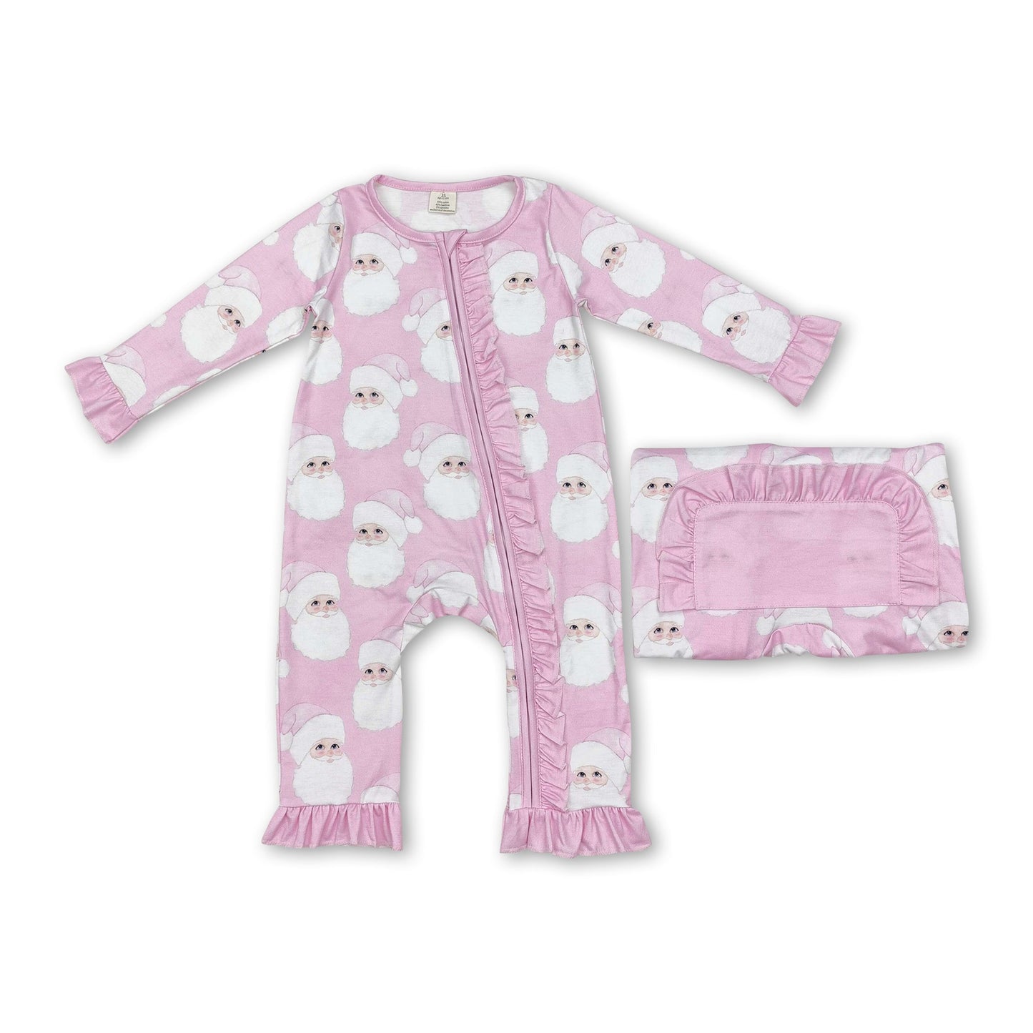 Pinkfarbener Weihnachtsstrampler mit Rüschen und Reißverschluss für Baby-Mädchen