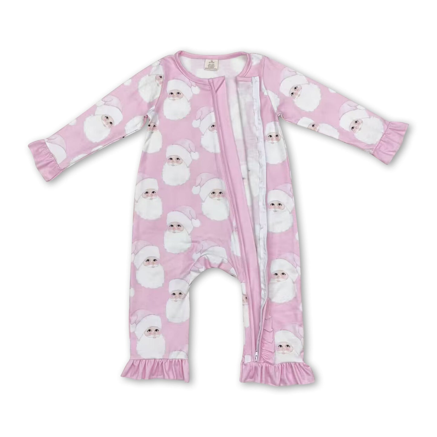 Pinkfarbener Weihnachtsstrampler mit Rüschen und Reißverschluss für Baby-Mädchen