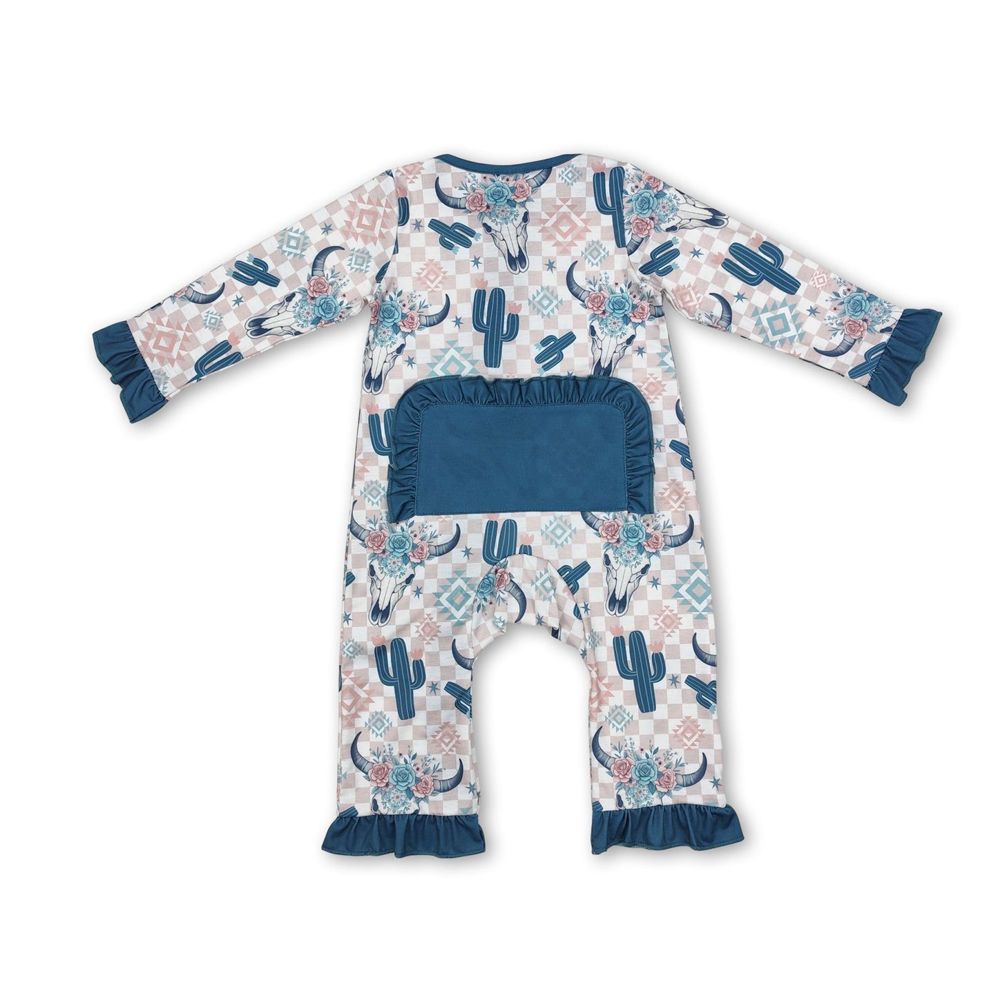 Plaid-Kaktus-Büffelschädel-Blumen-Baby-Mädchen-Reißverschluss-Strampler