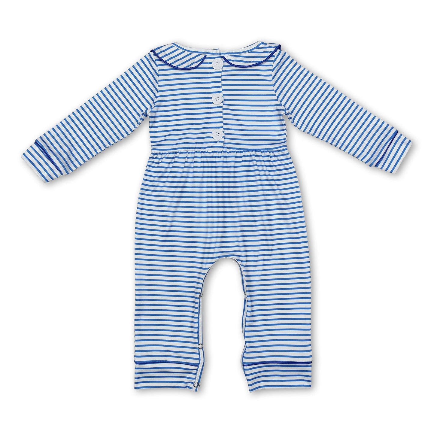 Blau gestreifter langärmeliger Strampler für Baby-Jungen mit Hunde-Motiv