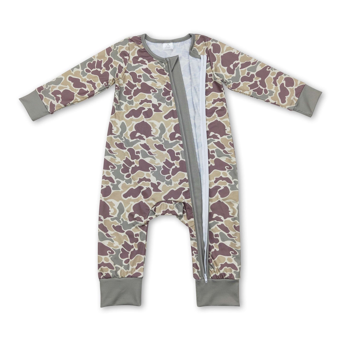Langärmeliger grüner Camouflage-Strampler für Babys und Kleinkinder mit Reißverschluss