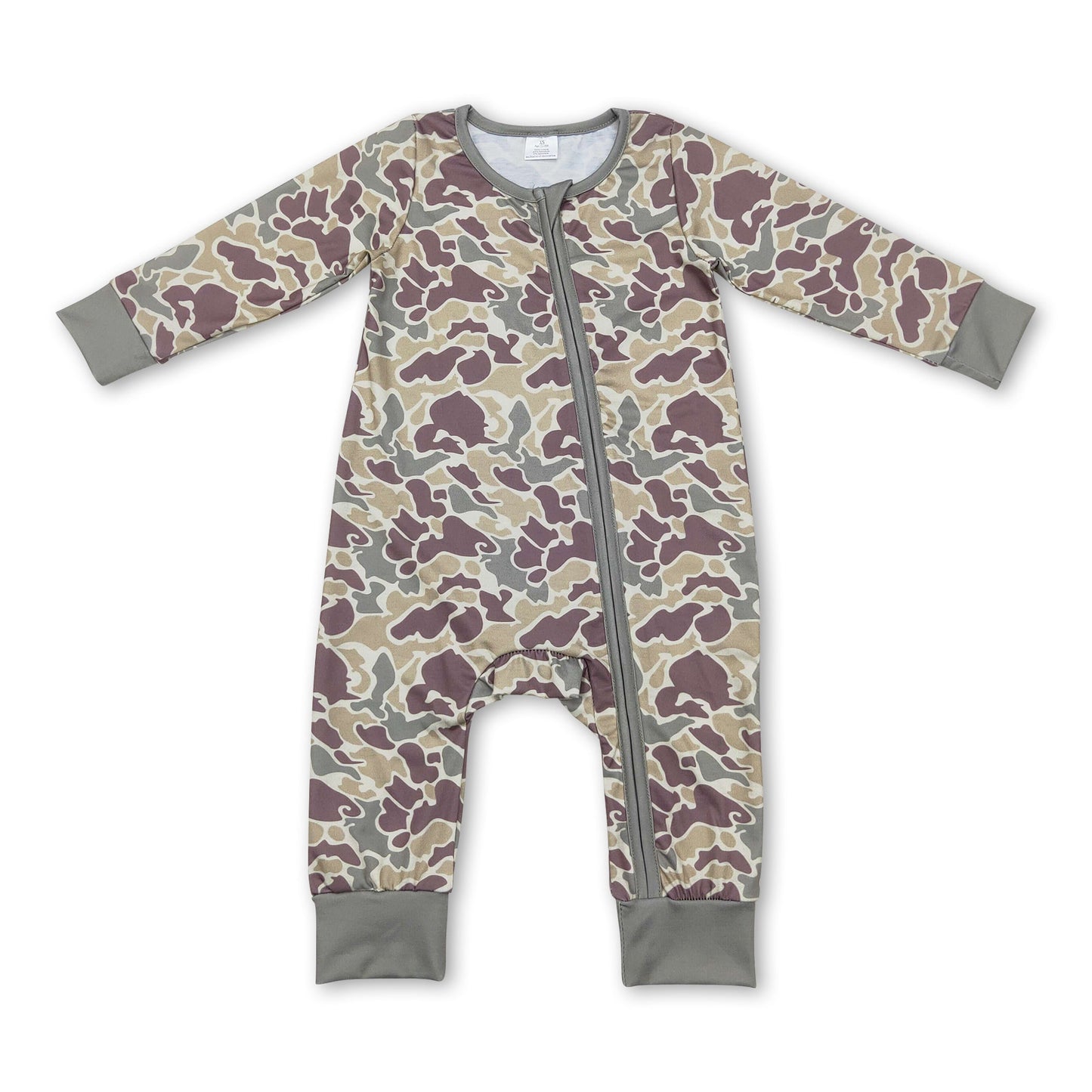 Langärmeliger grüner Camouflage-Strampler für Babys und Kleinkinder mit Reißverschluss