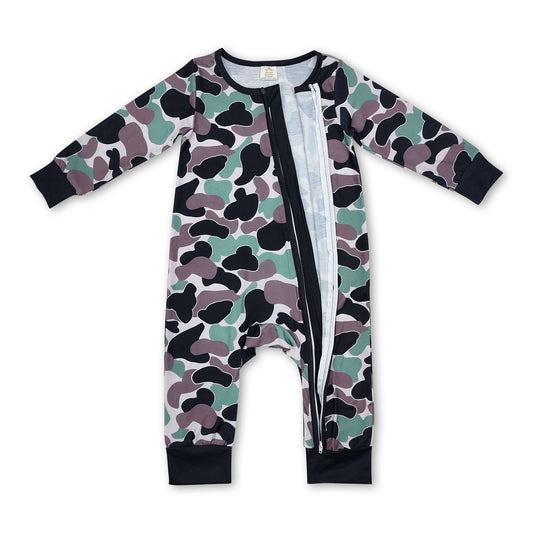 Grüner Camouflage-Strampler mit langen Ärmeln und Reißverschluss für Babyjungen