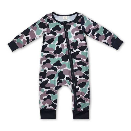 Grüner Camouflage-Strampler mit langen Ärmeln und Reißverschluss für Babyjungen