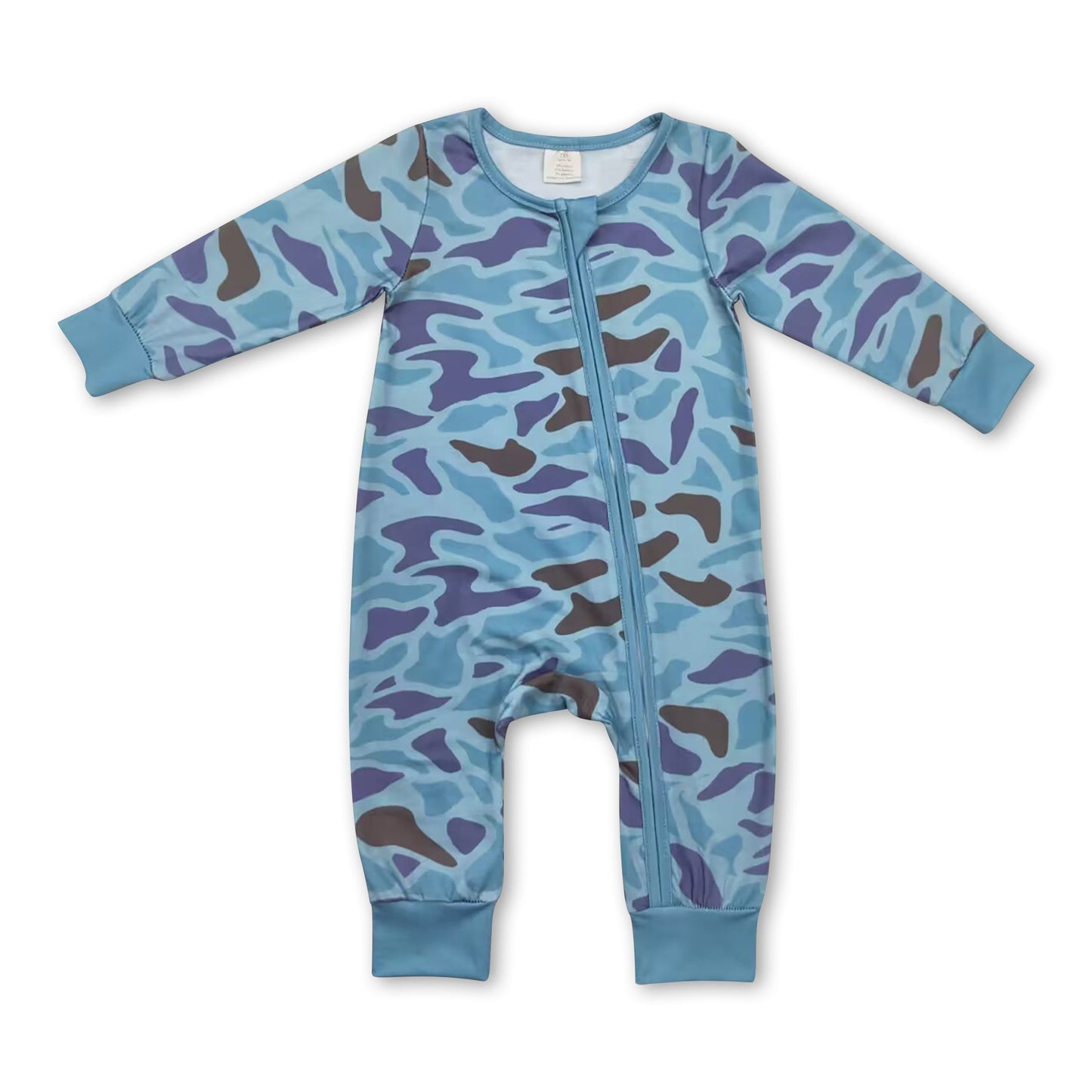 Baby Strampler mit Reißverschluss, hellgrüne Tarnmuster, lange Ärmel