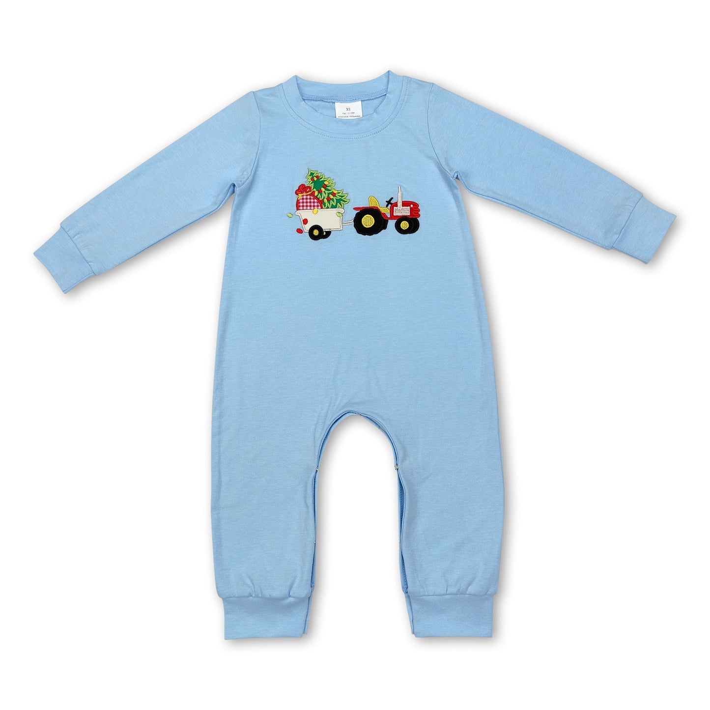 Hellblauer Weihnachtsbaum-LKW Baby Jungen Strampler