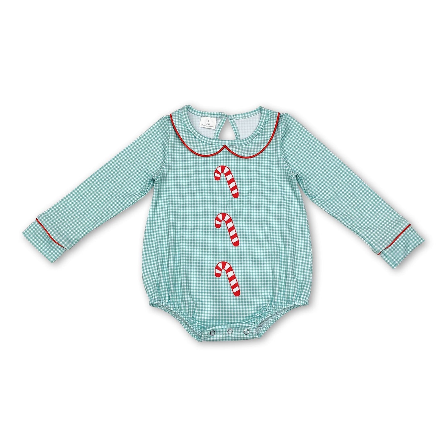 Grüner karierter Zuckerstangen-Strampler für Baby-Jungen zu Weihnachten