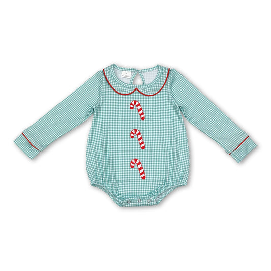 Grüner karierter Zuckerstangen-Strampler für Baby-Jungen zu Weihnachten