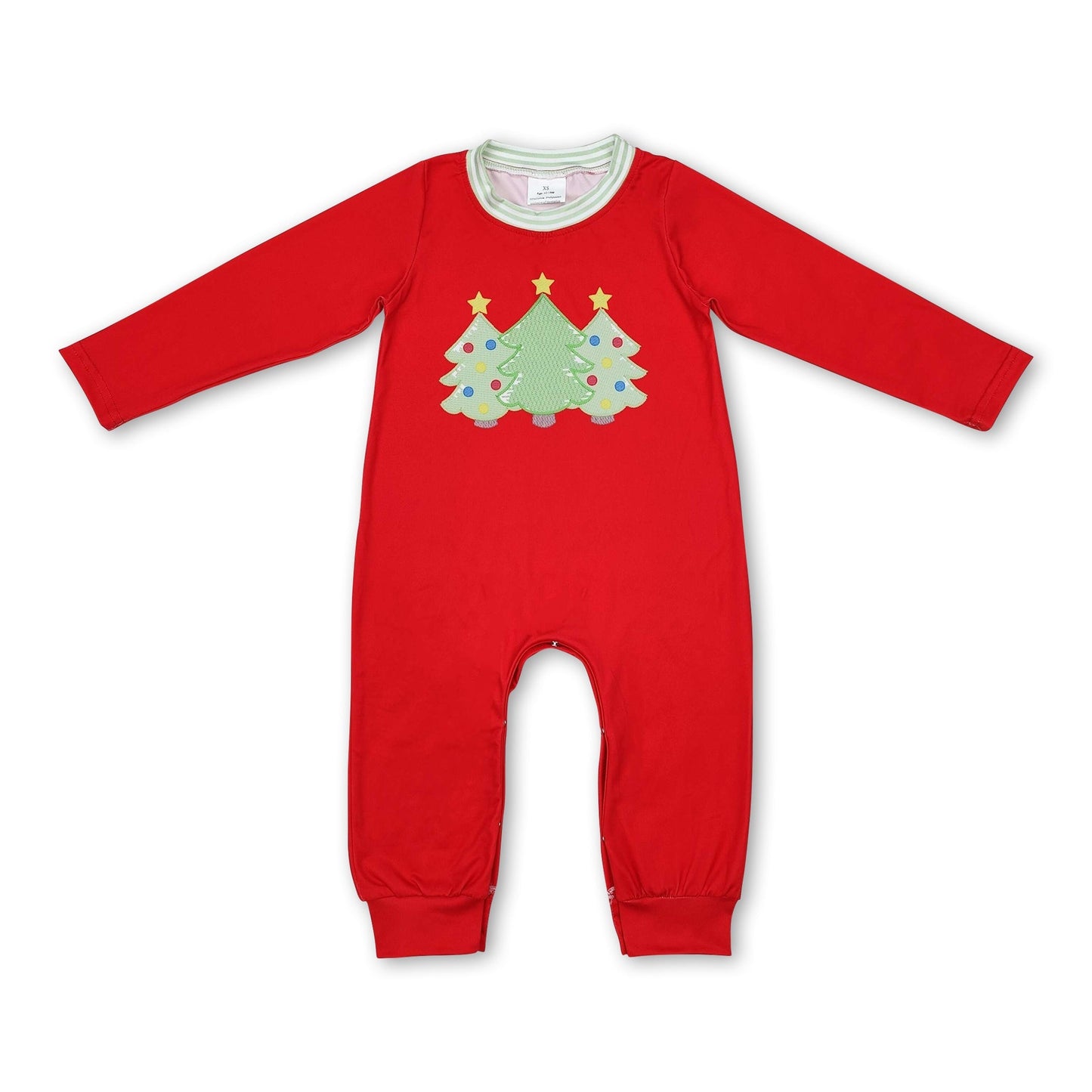 Roter langärmeliger Weihnachtsbaum Strampler für Baby Jungen