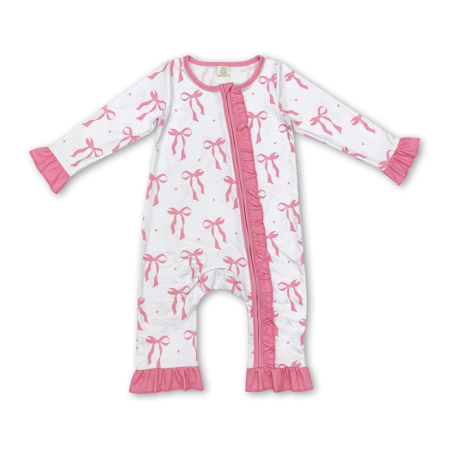 Langarm-Strampler für Baby-Mädchen mit Reißverschluss und rosa Schleife