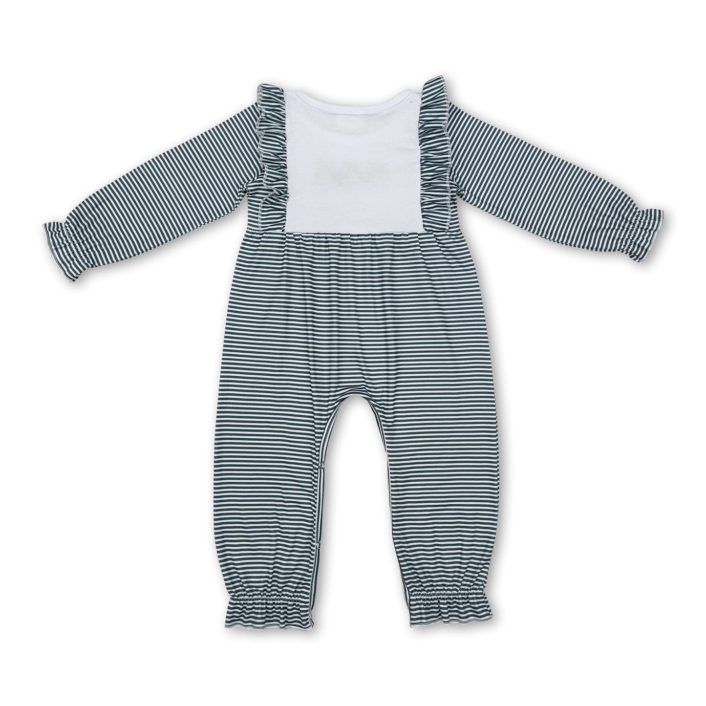 Langärmeliger grüner gestreifter Weihnachtsbaum-Strampler für Baby-Mädchen