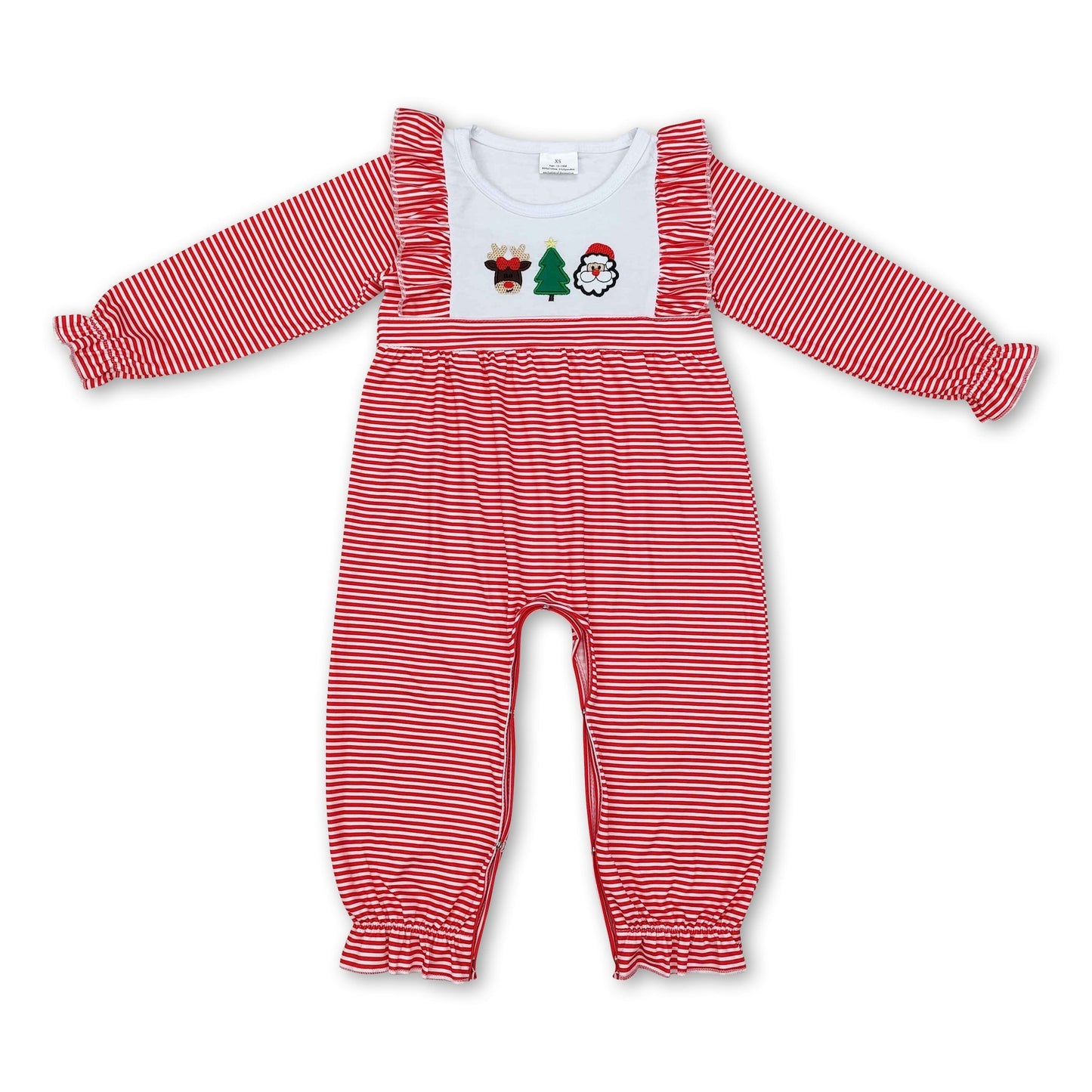 Rot gestreifter Weihnachtsmann-Hirsch-Weihnachtsbaum-Baby-Mädchen-Strampler