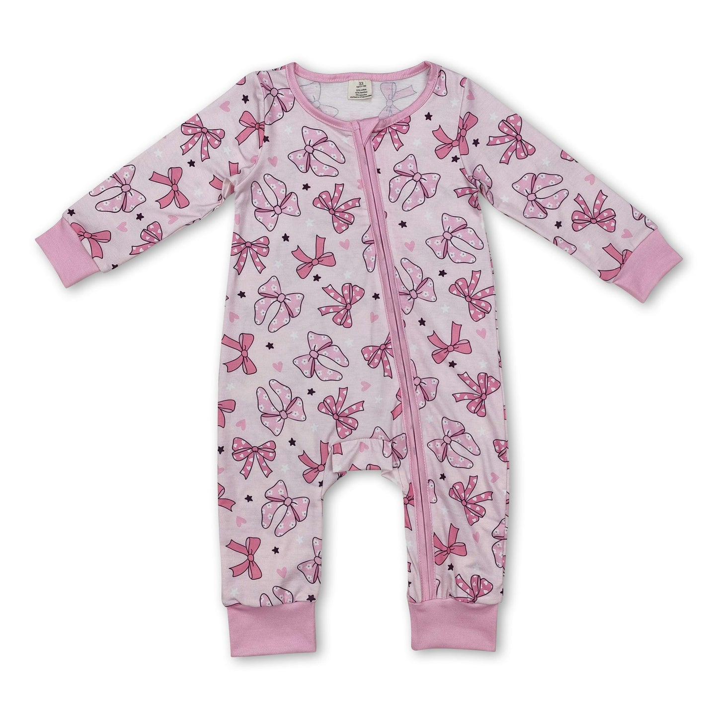 Langarm rosa Schleife Herz Baby Mädchen Schlafanzug mit Reißverschluss