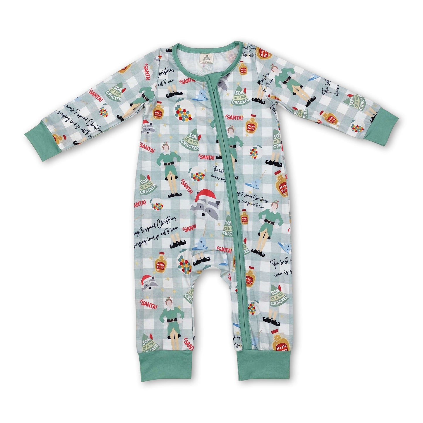 Langarm grüner Hut Baby Kinder Weihnachten Reißverschluss Strampler