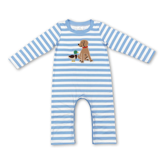 Gestreifter Hunde-Enten-Langarmstrampler für Baby-Jungen