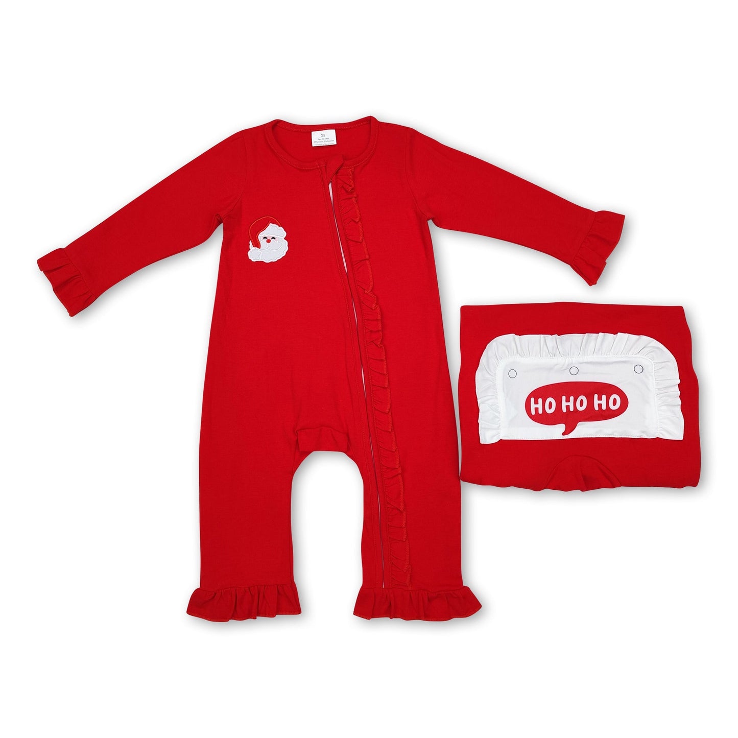 Nikolaus Stickerei Ho Ho Ho Baby Mädchen Reißverschluss Weihnachts-Strampler