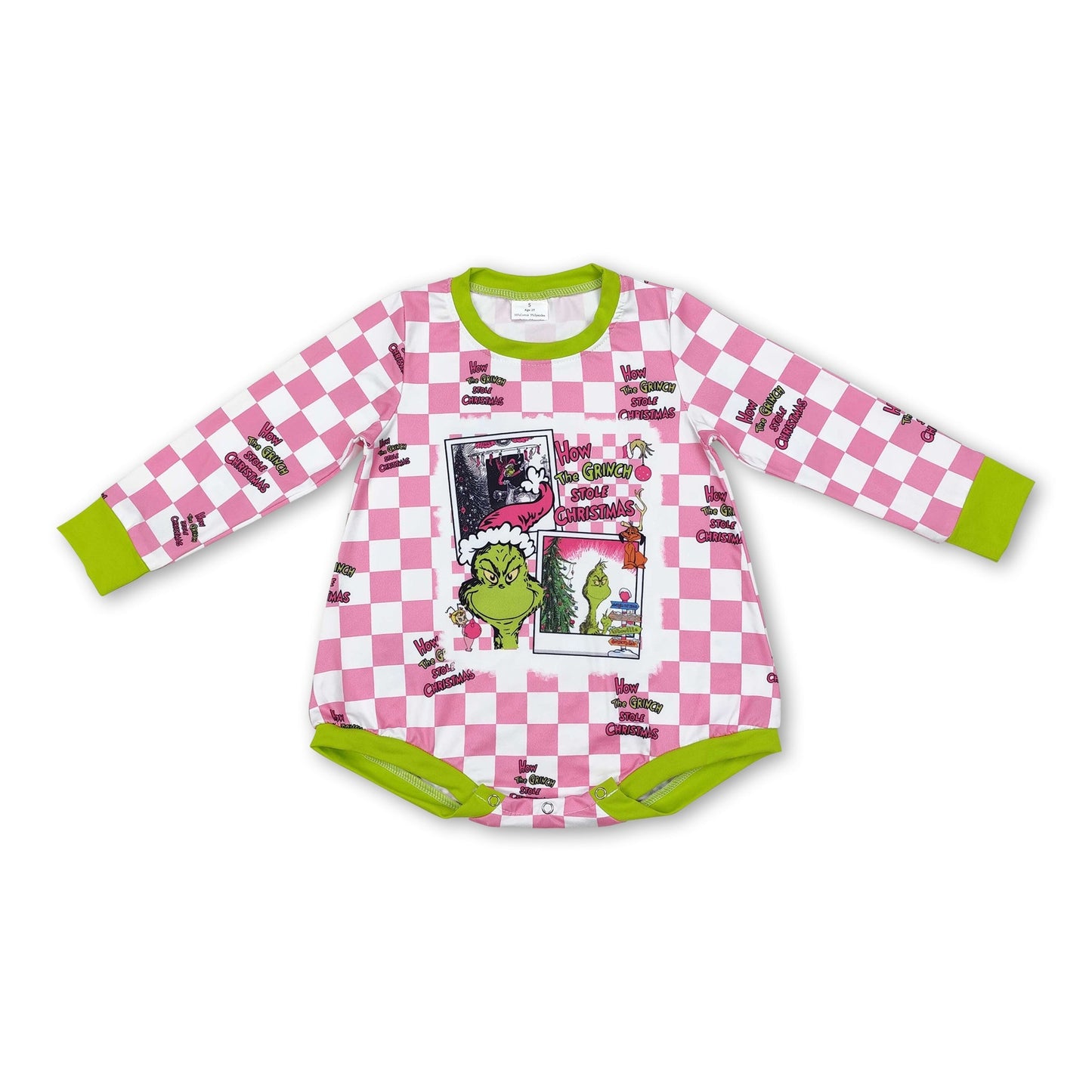 Rosa-karierter grüner Baby-Mädchen-Weihnachts-Strampler