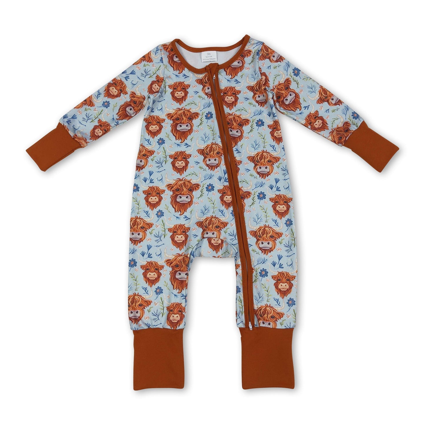 Highland Kuh Blumen Western Strampler mit Reißverschluss für Baby-Mädchen