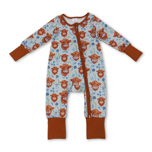 Highland Kuh Blumen Western Strampler mit Reißverschluss für Baby-Mädchen