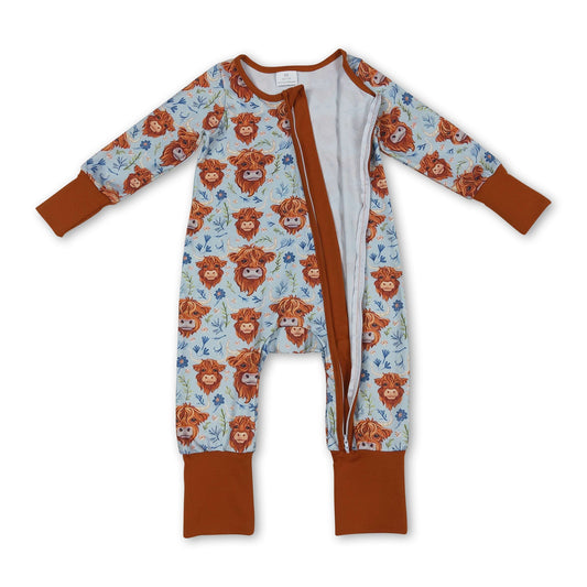 Highland Kuh Blumen Western Strampler mit Reißverschluss für Baby-Mädchen
