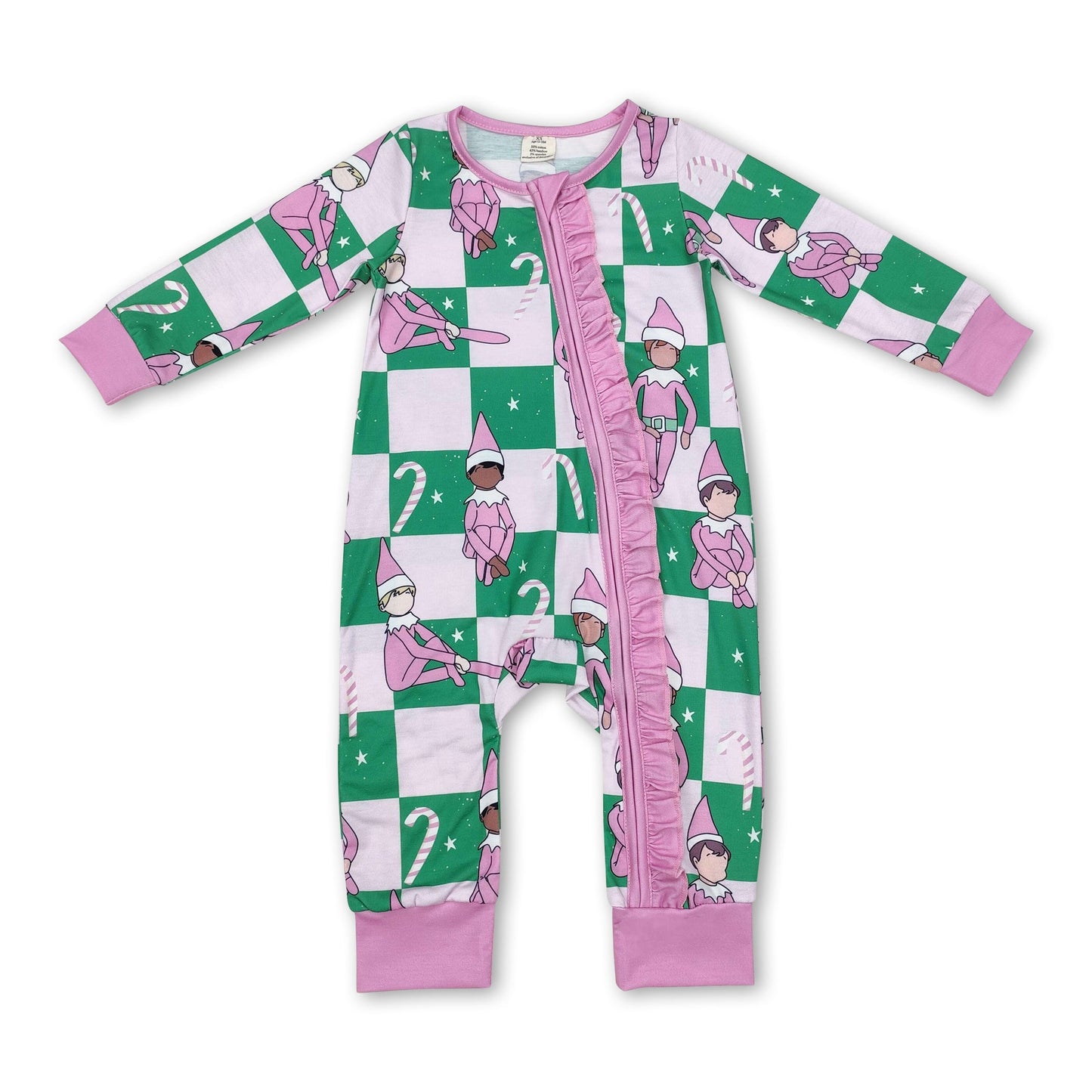 Rosa Weihnachtsmütze karierter Baby-Strampler mit Reißverschluss für Mädchen