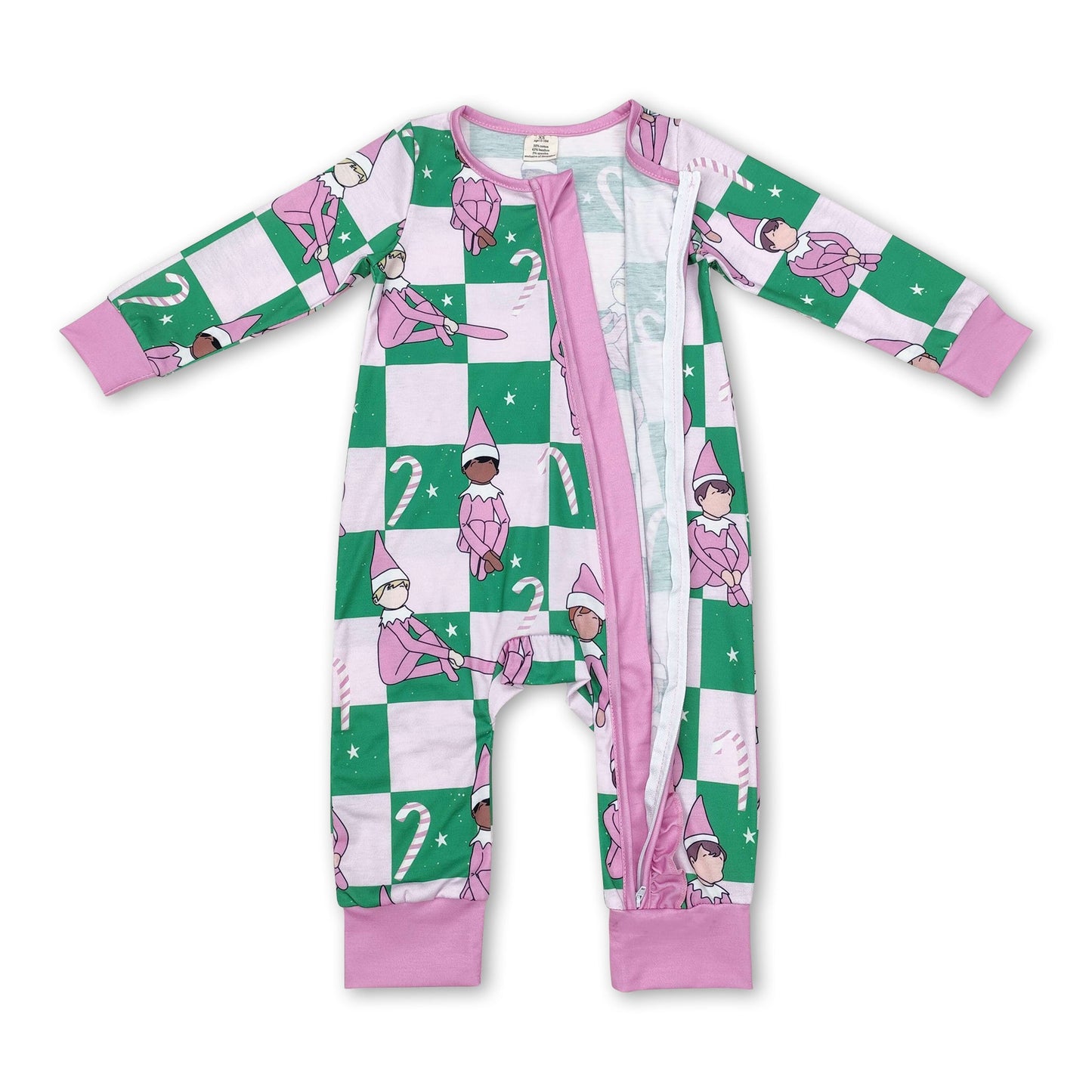 Rosa Weihnachtsmütze karierter Baby-Strampler mit Reißverschluss für Mädchen