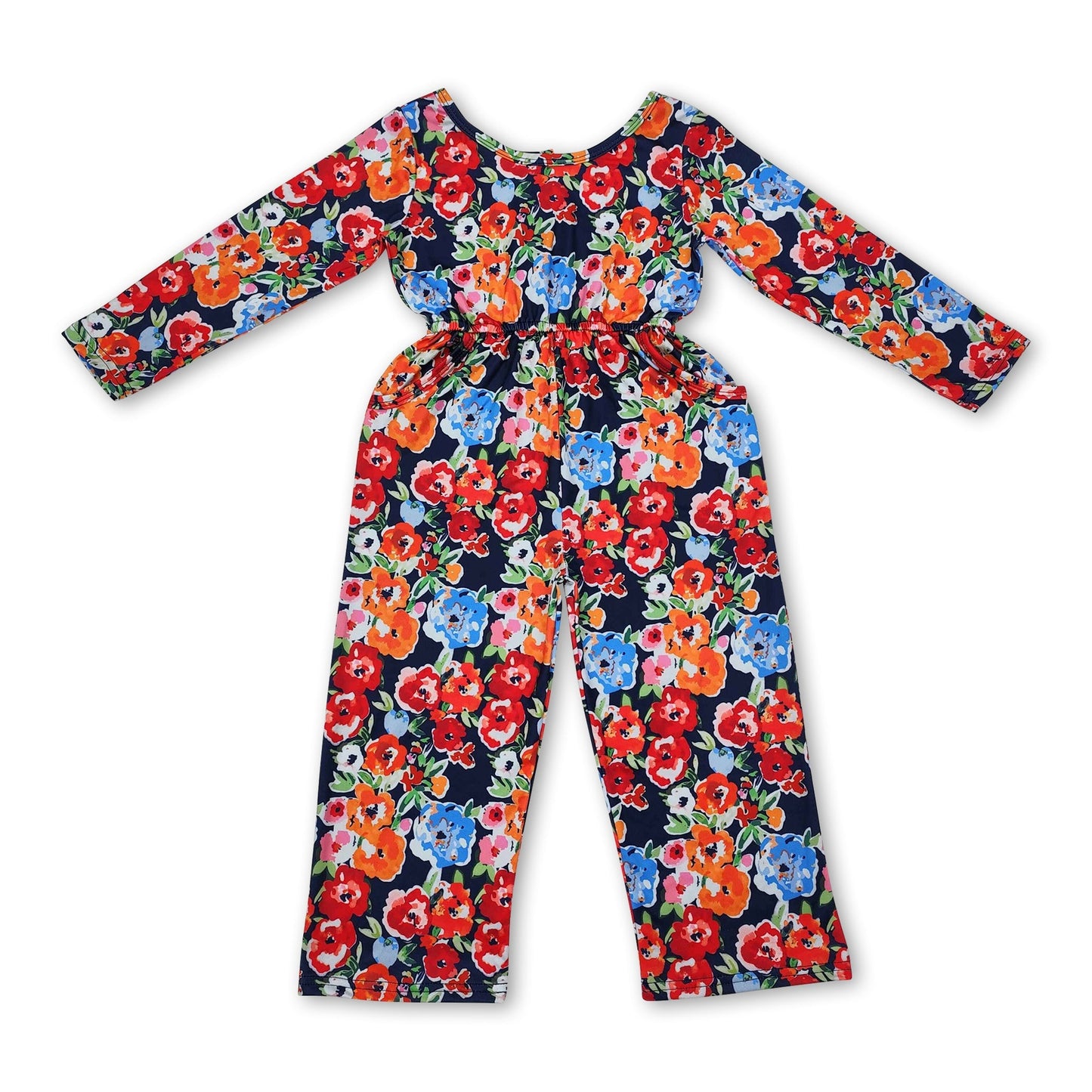 Langarm blau orange geblühmter Overall für Mädchen